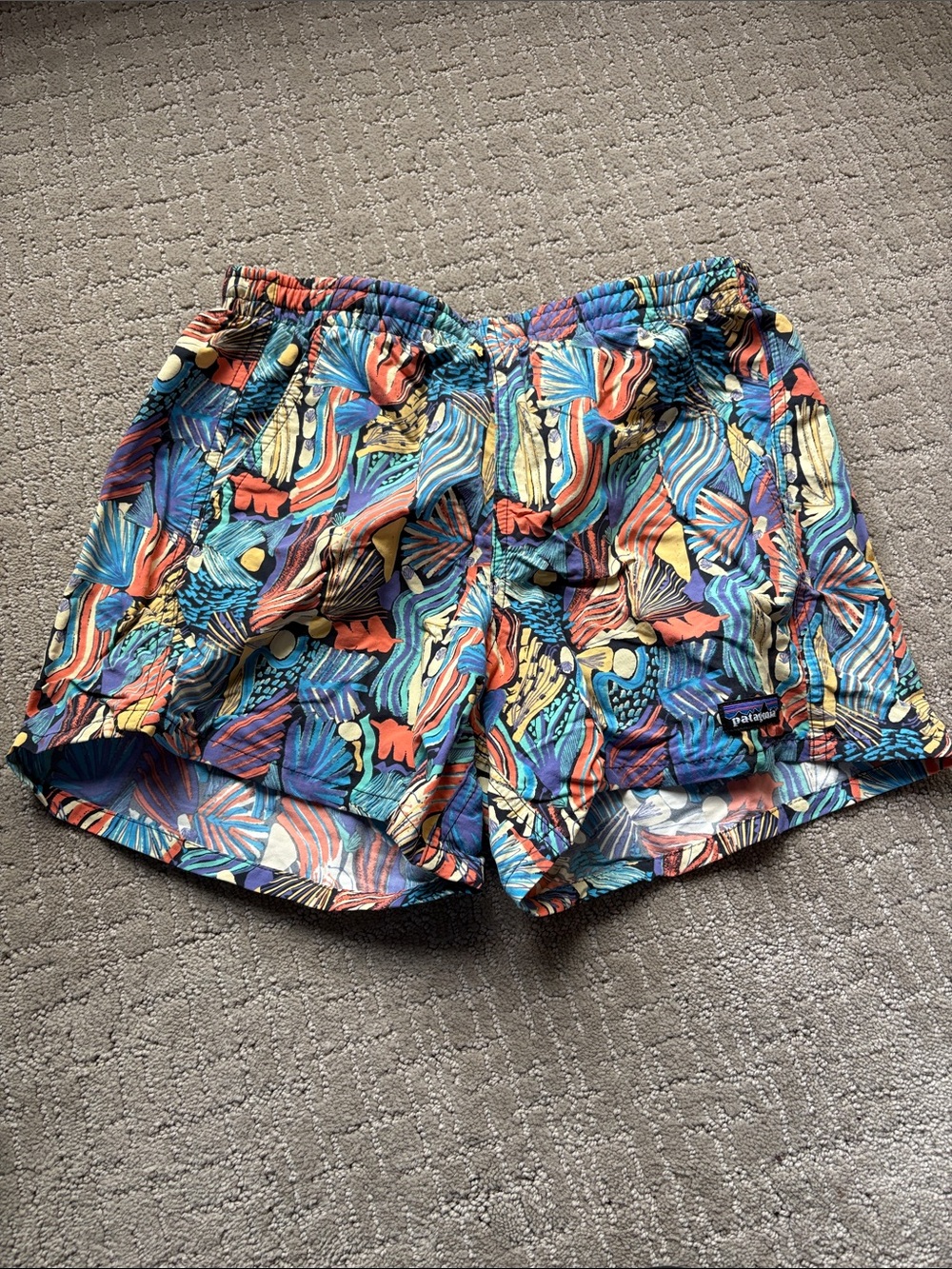 Patagonia Women's Multicolor Abstract Athletic Shorts - Blue, Red, Yellow, Green